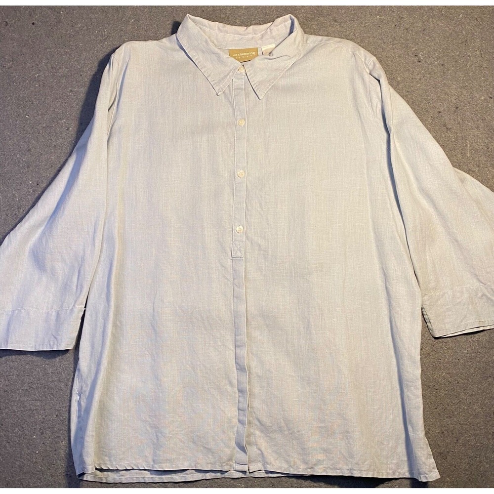 LIZ‎ CLAIBORNE liz wear 100% LINEN light blue 3/4 LONG SLEEVE Women's X Large